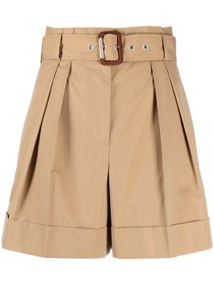 Alexander McQueen paperbag-waist turn-up shorts - Brown