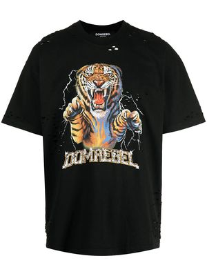 DOMREBEL distressed tiger logo-print T-shirt - Black