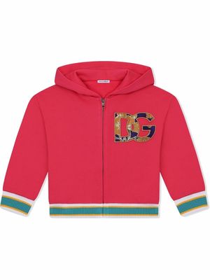 Dolce & Gabbana Kids logo-patch zip-front hoodie - Pink