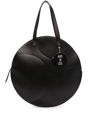Ports V leather flat circular bag - Black