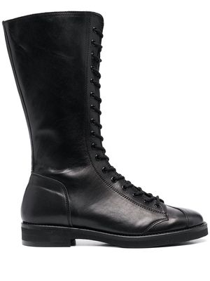 Yohji Yamamoto lace-up leather military boots - Black