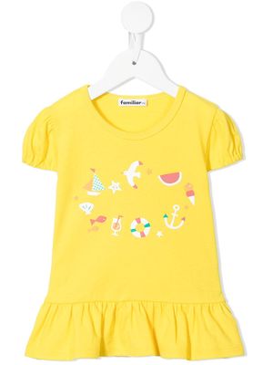 Familiar seaside graphic short-sleeved dress - Yellow