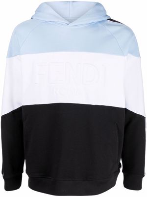 Fendi colour-block cotton hoodie - Blue