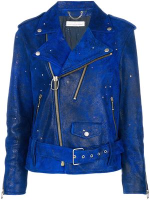 Golden Goose crystal-embellished biker jacket - Blue