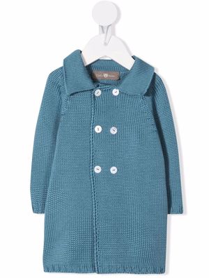 Little Bear wool-knit double-breasted coat - Blue