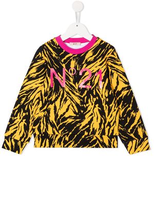 Nº21 Kids tiger-print logo sweatshirt - Black