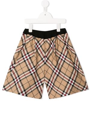 Familiar check print shorts - Brown