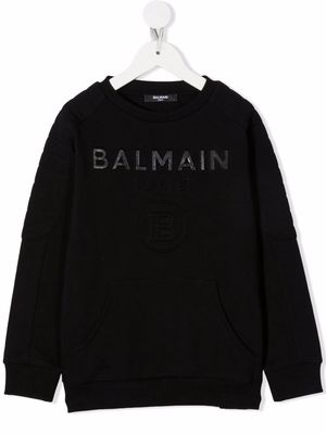 Balmain Kids embossed-logo cotton sweatshirt - Black