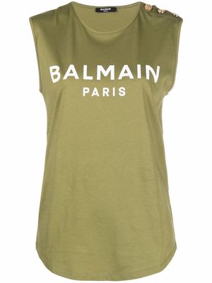 Balmain button-embellished logo tank top - Green