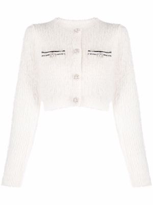 Self-Portrait fluffy cropped knitted cardigan - White