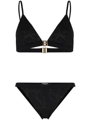 Balmain chain print triangle bikini - Black