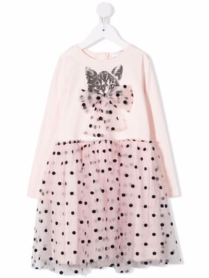 Charabia cat-print mesh dress - Pink