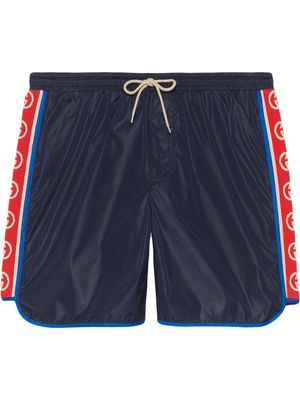 Gucci Nylon swim shorts with logo stripe - Blue