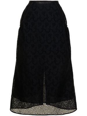 Mame Kurogouchi embroidered lace cotton skirt - Black