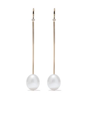 Mizuki 14kt gold Bar freshwater pearl and diamond earrings