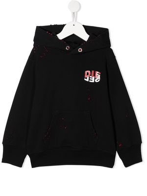 Diesel Kids TEEN distressed logo print pullover hoodie - Black