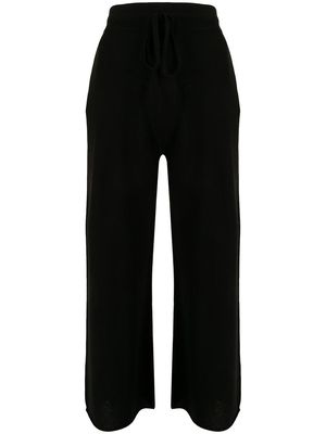 Onefifteen cropped drawstring wool-blend trousers - Black