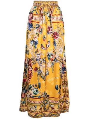 Camilla floral wide-leg silk trousers - Yellow
