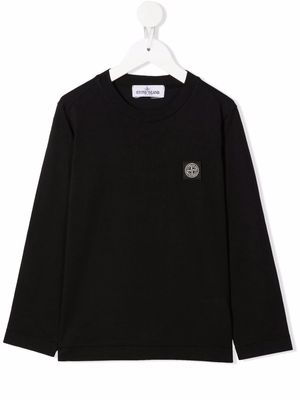 Stone Island Junior long-sleeved cotton T-shirt - Black