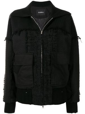 Goen.J frayed tweed patchwork bomber jacket - Black