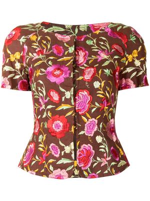 Christian Lacroix Pre-Owned rose embroidered short-sleeved top - Brown