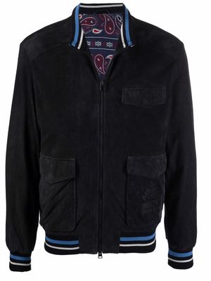 ETRO multi-pocket sportswear leather jacket - Blue