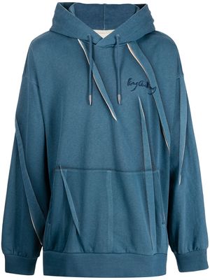 Feng Chen Wang artisanal hand painted pleated hoodie - Blue