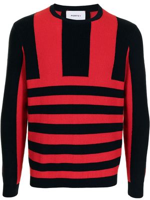 Ports V stripe-print knitted jumper - Red