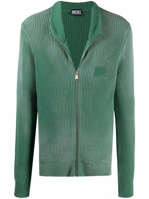 Diesel purl-knit zipped cardigan - Green