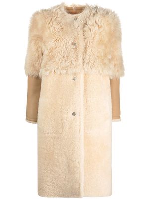 Marni button-front shearling coat - Neutrals