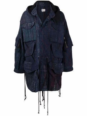 Greg Lauren patchwork oversize coat - Blue