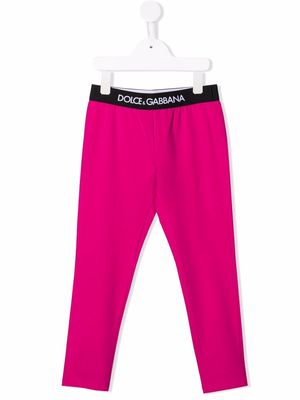 Dolce & Gabbana Kids logo-waistband cotton leggings - Pink