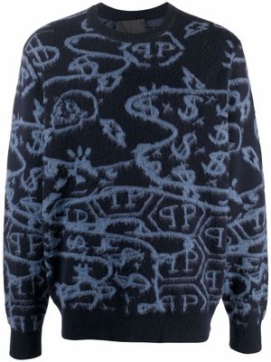 Philipp Plein graphic-print wool jumper - Black