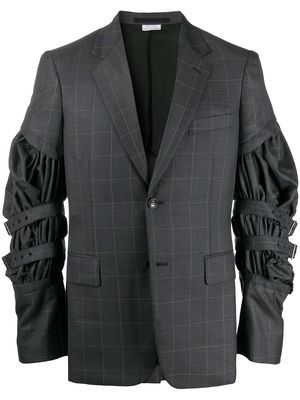 Comme Des Garçons Homme Plus buckled sleeves check blazer - Grey