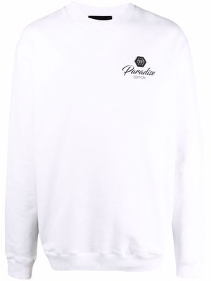 Philipp Plein logo-patch long-sleeved sweater - White