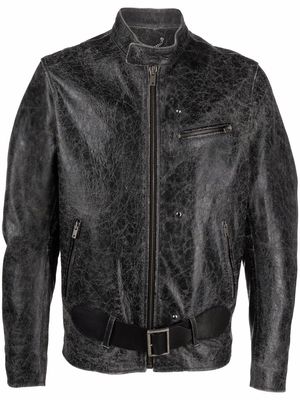Golden Goose distressed-effect leather belted jacket - Black