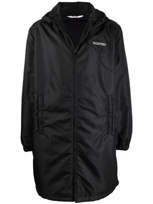 Valentino logo-patch hooded coat - Black