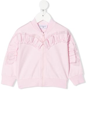 Monnalisa frill-detail zip-up sweatshirt - Pink