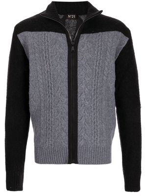 Nº21 panelled cable-knit zip-up jumper - Grey