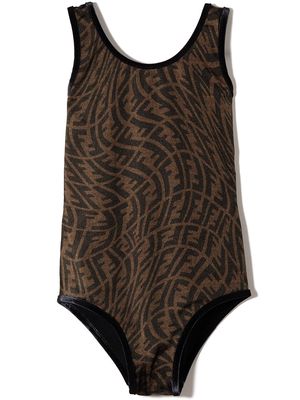 Fendi Kids FF Vertigo print swimsuit - Brown