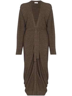 Lemaire long belted ruched cardigan - Green