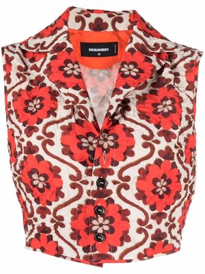 Dsquared2 floral-print cropped waistcoat jacket - Neutrals