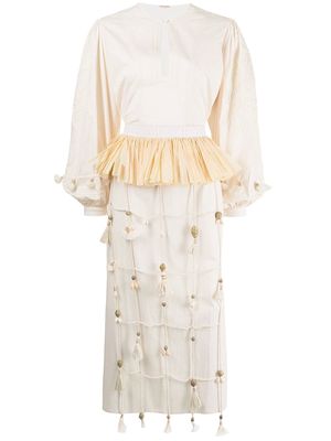 Johanna Ortiz tassel-detail mid-length dress - Neutrals