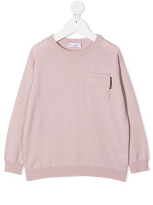 Brunello Cucinelli Kids patch-pocket cashmere sweatshirt - Pink