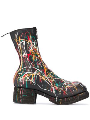 Guidi paint splattered ankle boots - Black