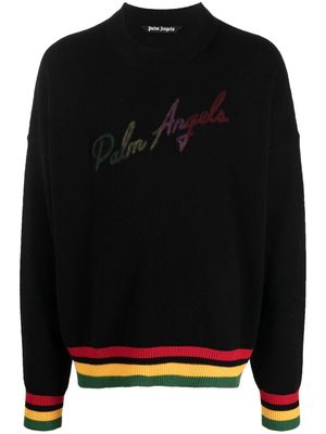 Palm Angels striped-edge logo jumper - Black