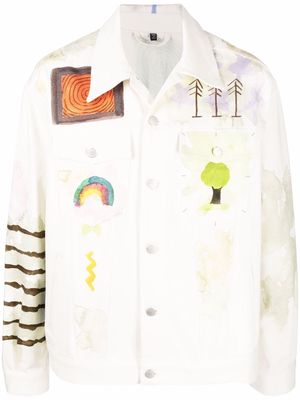 MCQ painterly-print pointed-collar denim jacket - White