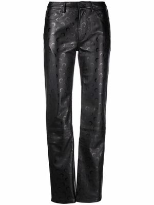 Marine Serre crescent moon-print leather trousers - Black