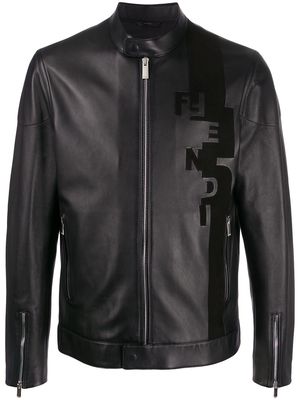 Fendi debossed logo zipped jacket - Black