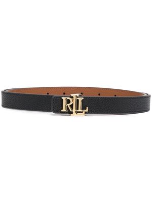 Lauren Ralph Lauren pebbled leather logo plaque belt - Black